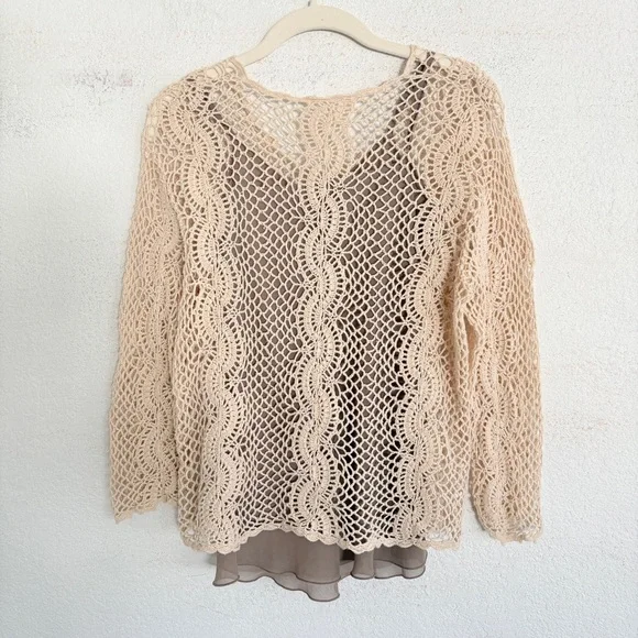 Vintage Open Knit Sweater Crochet Lace Fairy Indie Sleazy S Beige Cream - Picture 3 of 7